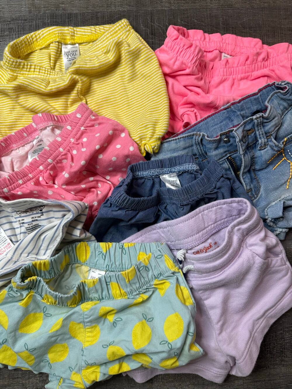 Girls Pile of Shorts - Various Brands and Styles - (Set of 8) Size 12months